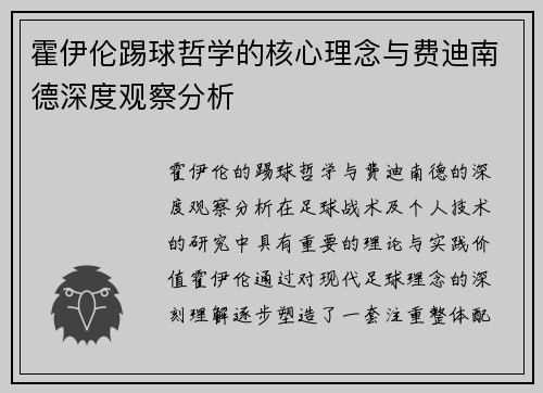 霍伊伦踢球哲学的核心理念与费迪南德深度观察分析